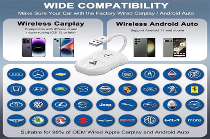 2 in1 Wireless Carplay Adapter USB Type-C Bluetooth Dongle for iPhone Android Auto -White