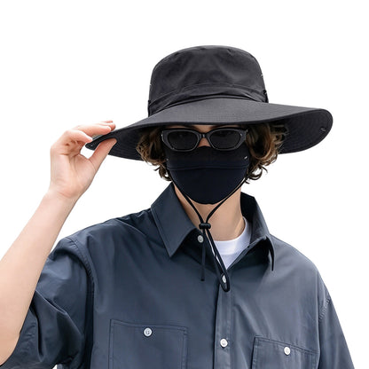 Wide Brim Boonie Hat Outdoor Sun Shade Hat with Chin Strap Gray