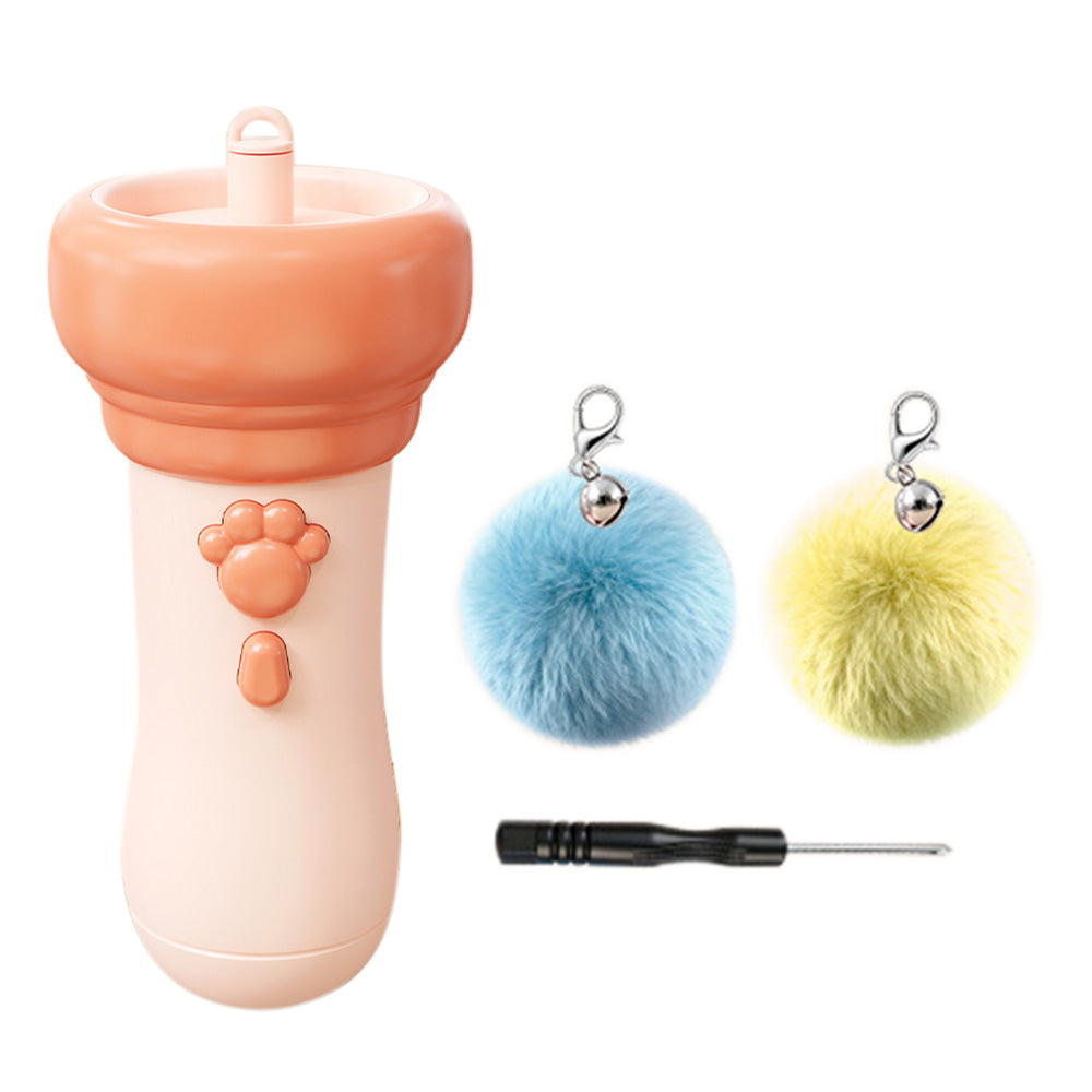 Cat Teaser Launcher with Retractable Cord and 2 Plush Balls - Pink