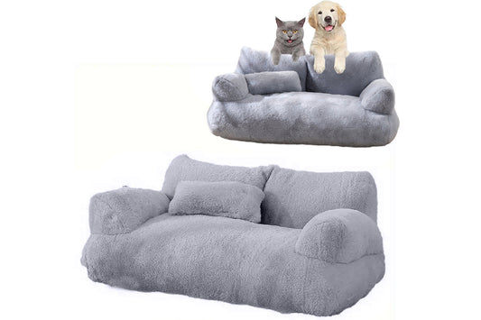 Pet Couch Bed Winter Warm Plush Nest Washable Fluffy Sofa Bed For Cats And Dogs-Gray-L