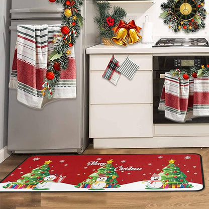 2Pcs Set Christmas Floor Mats Non-Slip Kitchen Mats Xmas Doormats Style 2
