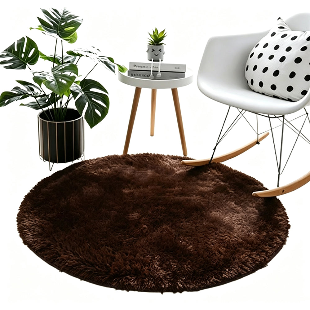 Round Plush Area Rug Soft Fluffy Non Slip Carpet-Coffee