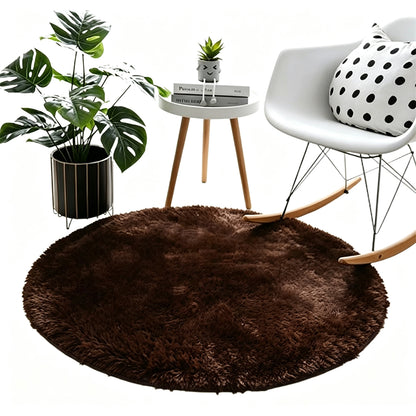 Round Plush Area Rug Soft Fluffy Non Slip Carpet-Coffee