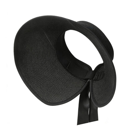 Foldable Adjustable Wide Brim Open Top Outdoor Sun Visor Hat - Black