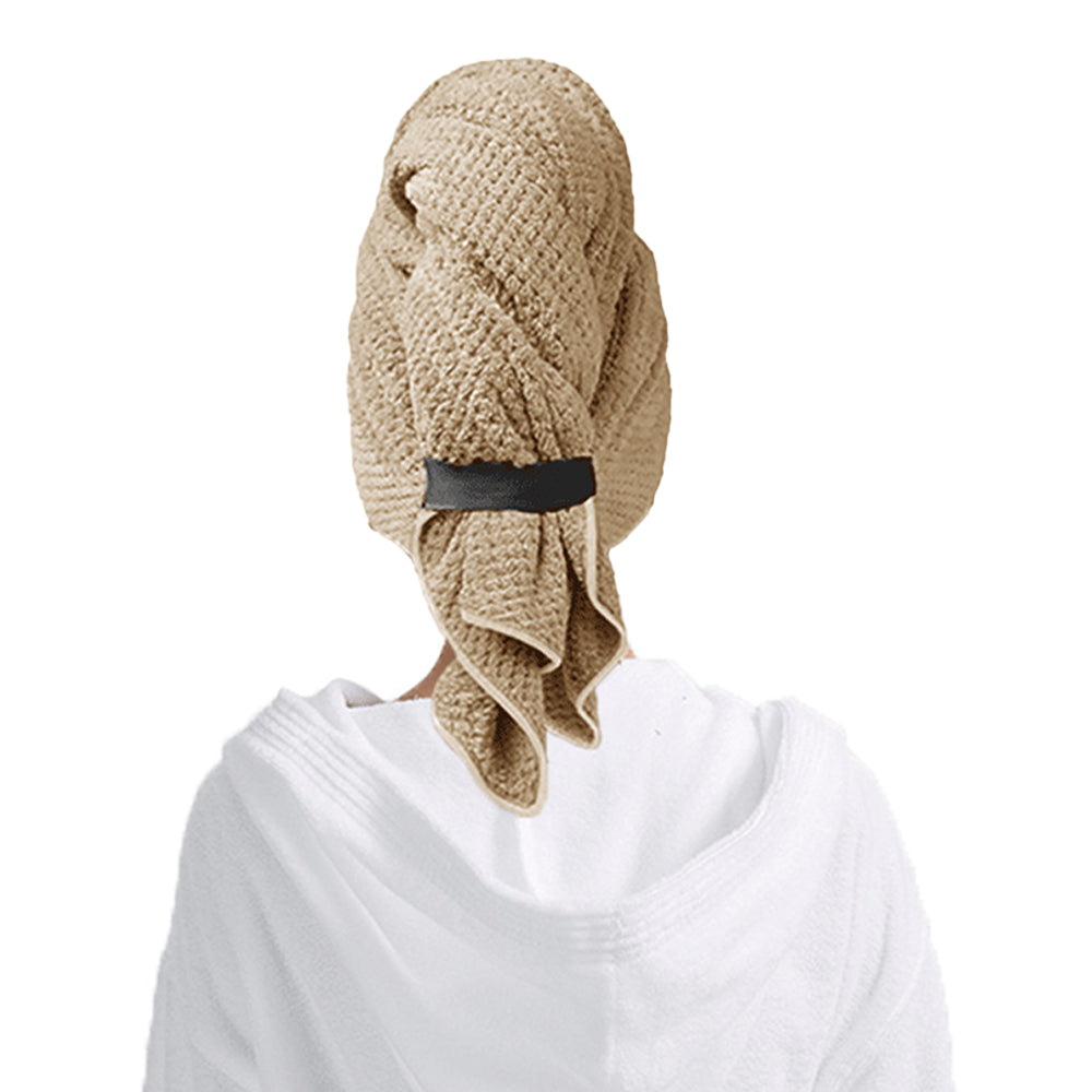 Microfiber Hair Drying Towel Hair Turbans with Elastic Strap Khaki
