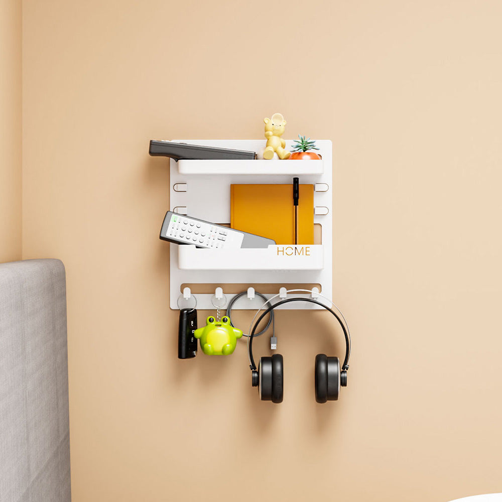 Bedside Shelf Accessories Organizer Wall Mount Self Stick On Cool Stuff for Bedroom Storage and Organization-White