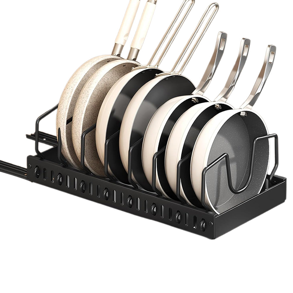 Vertical Pull Out Organizer for Pots and Pans Sliding Storage Rack with Dividers for Kitchen Black