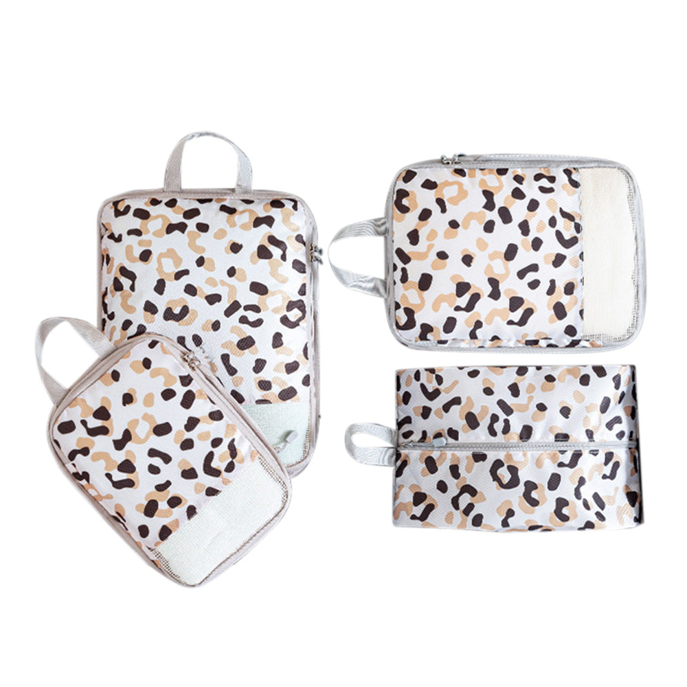 4Pcs Travel Compression Packing Cubes Expandable Luggage Organizers Leopard