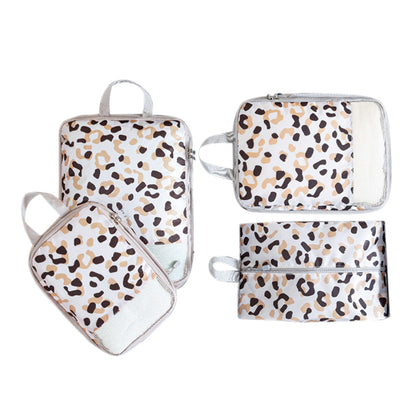 4Pcs Travel Compression Packing Cubes Expandable Luggage Organizers Leopard