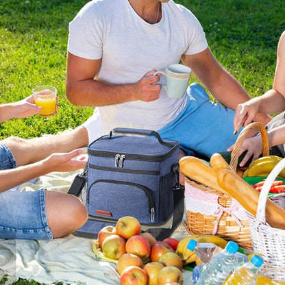 Insulated Lunch Box Leak-Proof Cooler Bag with 4 Pockets Navy Blue