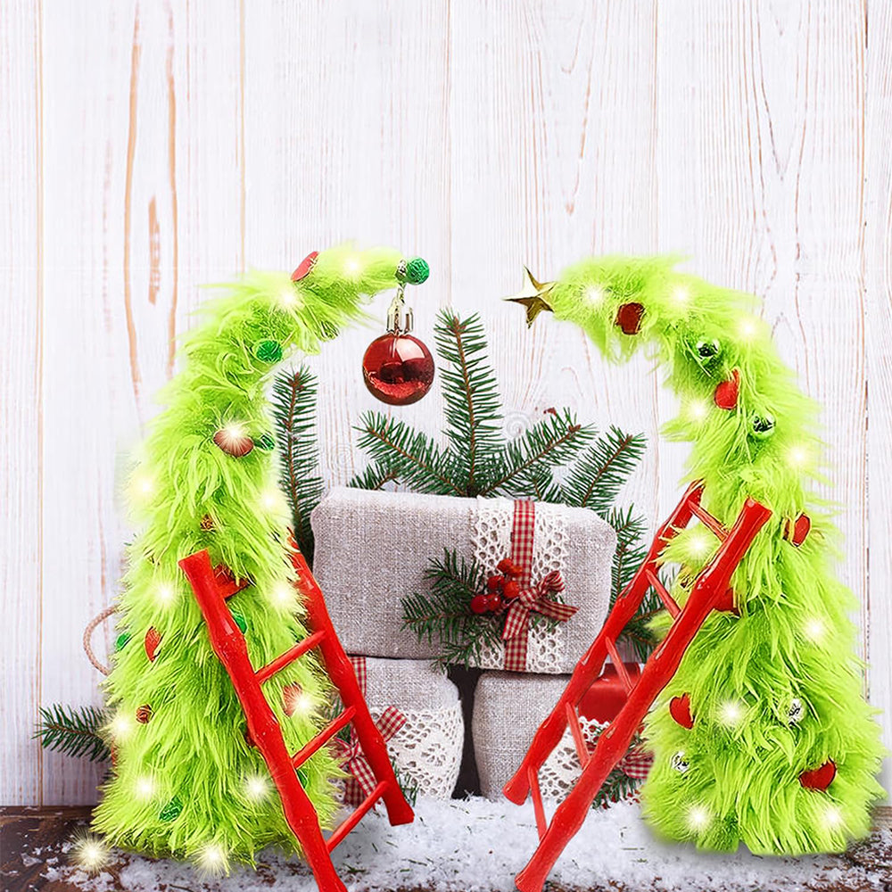 2 Piece Bendable Desktop Christmas Tree with Lights and Mini Ladder