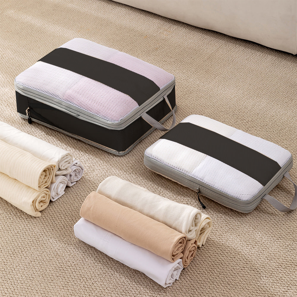 3Pcs Compression Packing Cubes for Travel Lightweight Storage Bags Set-Black