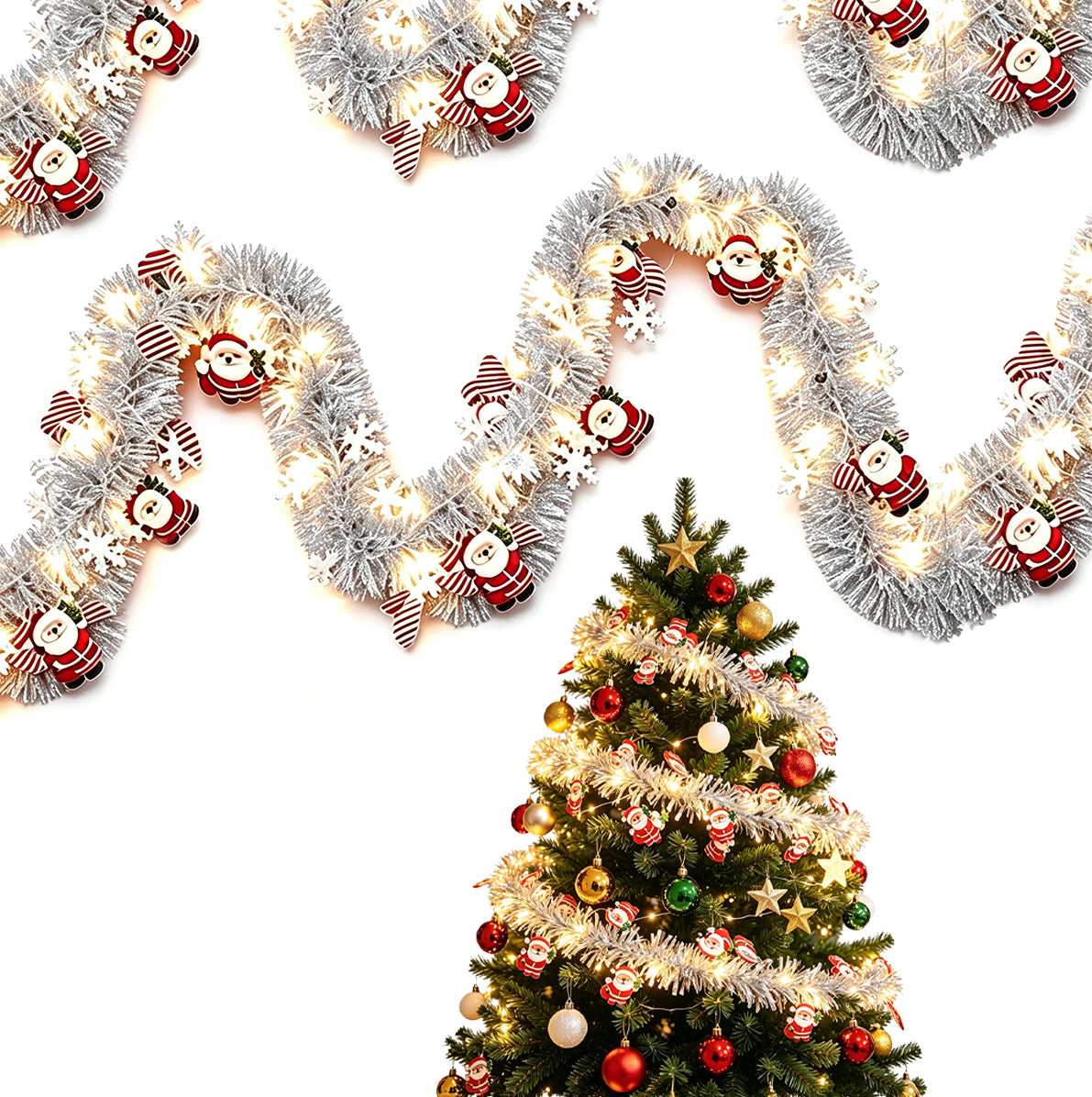 2 Pack Christmas LED String Lights LEDs Battery Powered Garland - Silver