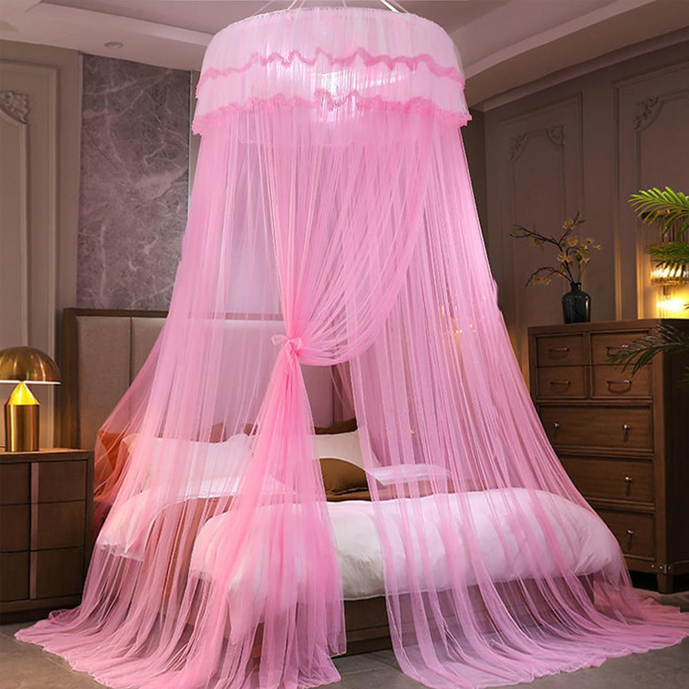 Lace Bed Canopy Drapes Dome Mosquito Net Hanging Bed Curtain Pink