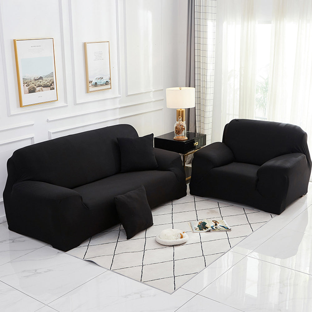 Elastic Stretch Sofa Cover Soft Double-Seater Sofa Cover Non-Slip Sofa Protective Cover -Black