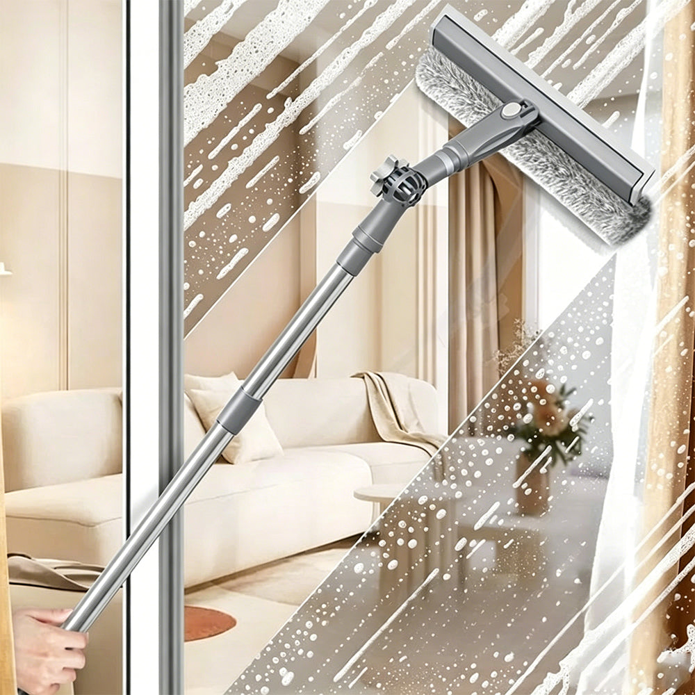 Telescopic Window Cleaner Tool with Squeegee and Scrubber-White