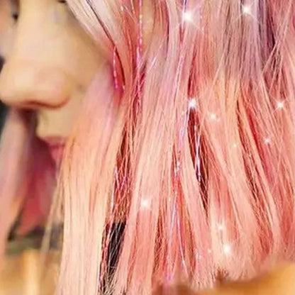 12-Piece Hair Tinsel Clip Kit Sparkly Fairy Hair Extensions for Glamorous Styling Pink