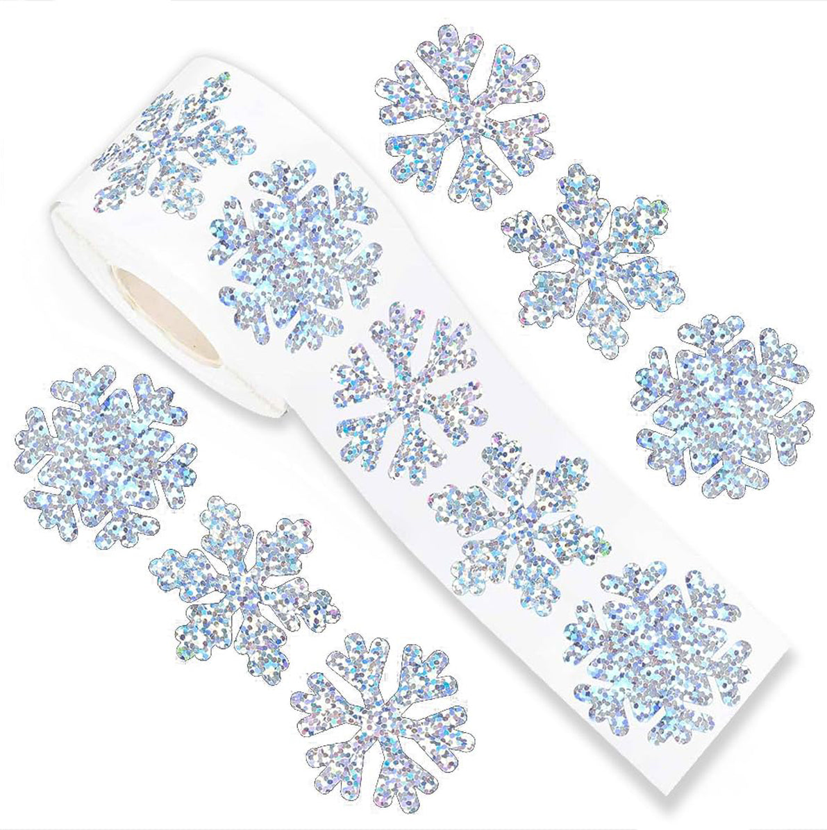 2 Rolls of 500 Christmas Holographic Stickers 3cm Diameter - Snowflake