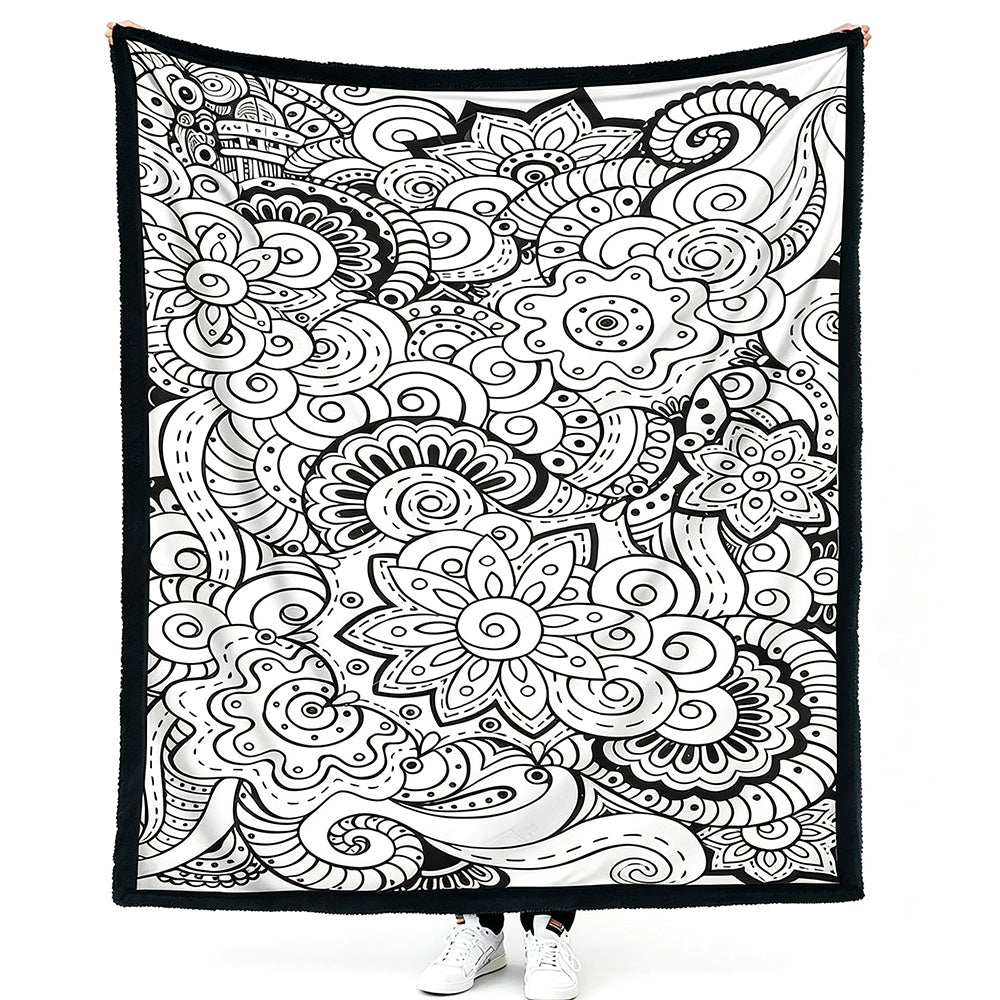 DIY Coloring Blanket Washable Reusable Coloring Mat for Adults - Flower