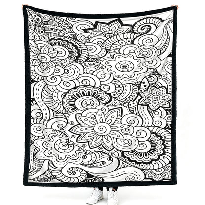 DIY Coloring Blanket Washable Reusable Coloring Mat for Adults - Flower