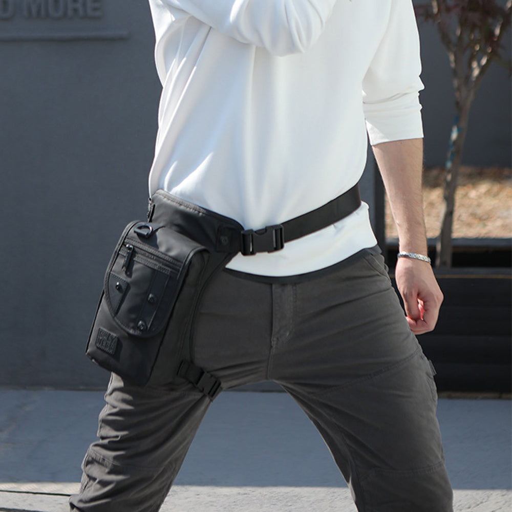 Men's Tactical Leg Bag Drop Legs Belt Pack Waist Bag for Travel Riding Hiking Black
