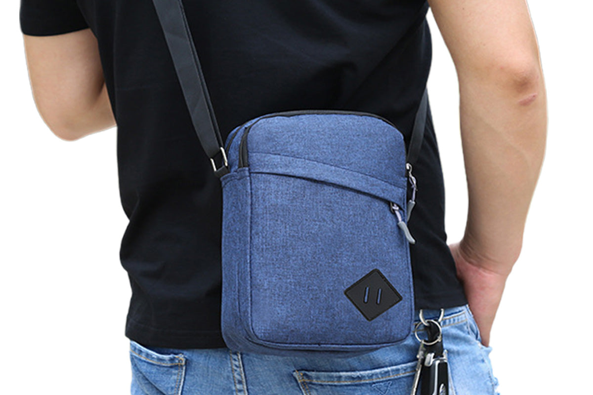 Men's Oxford Crossbody Shoulder Bag with Adjustable Strap and Multi-Pocket Messenger Design-Blue