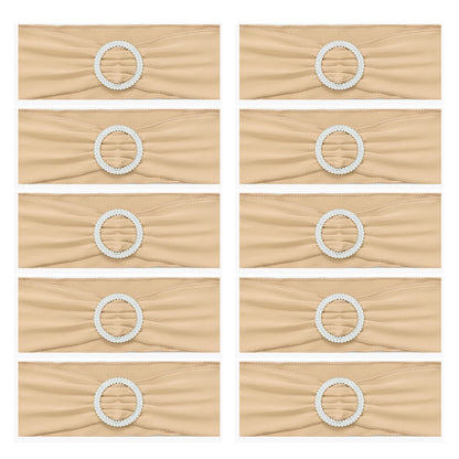 30 Pieces Elastic Chair Sashes Bows with Buckle Spandex Chair Bands - Champagne