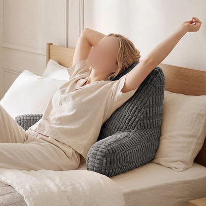 Bedside Backrest Cushion with Armrests Pocket and Washable Cover - Dark Grey