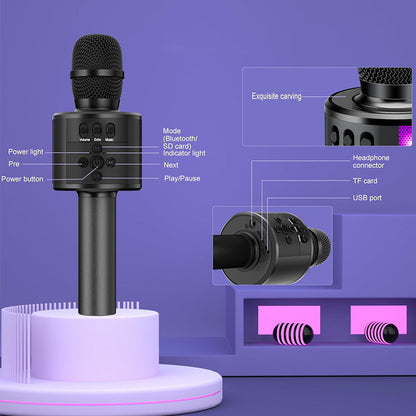 Wireless Bluetooth Karaoke Microphone with LED Lights Home Party Singing Mic Black