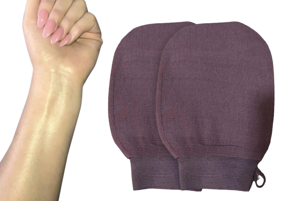 2Pcs 100% Viscose Exfoliating Gloves Moroccan Body Scrub Bath Wash Mitts-Brown