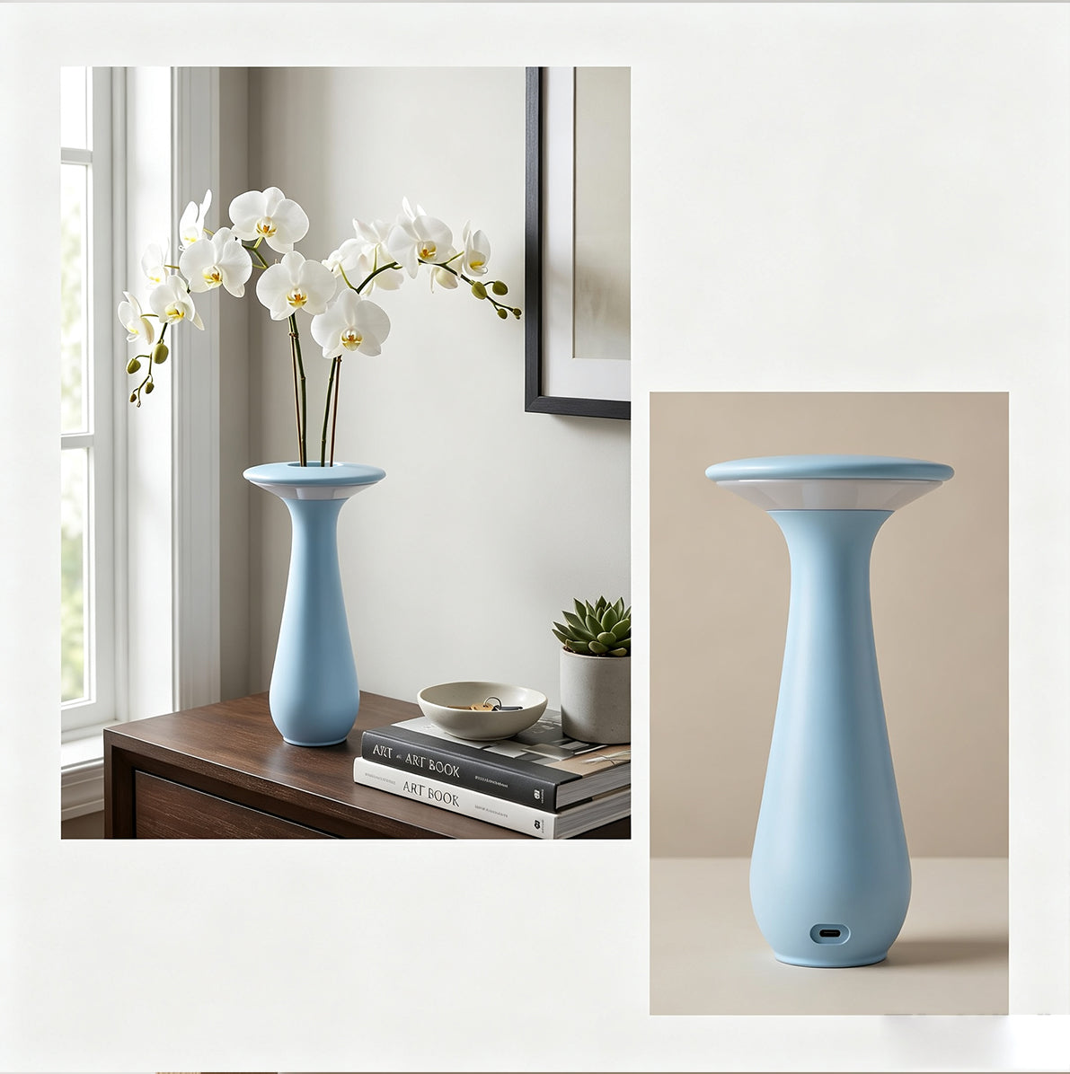 Rechargeable Vase Table Night Light with Warm Dimmable Glow - Blue