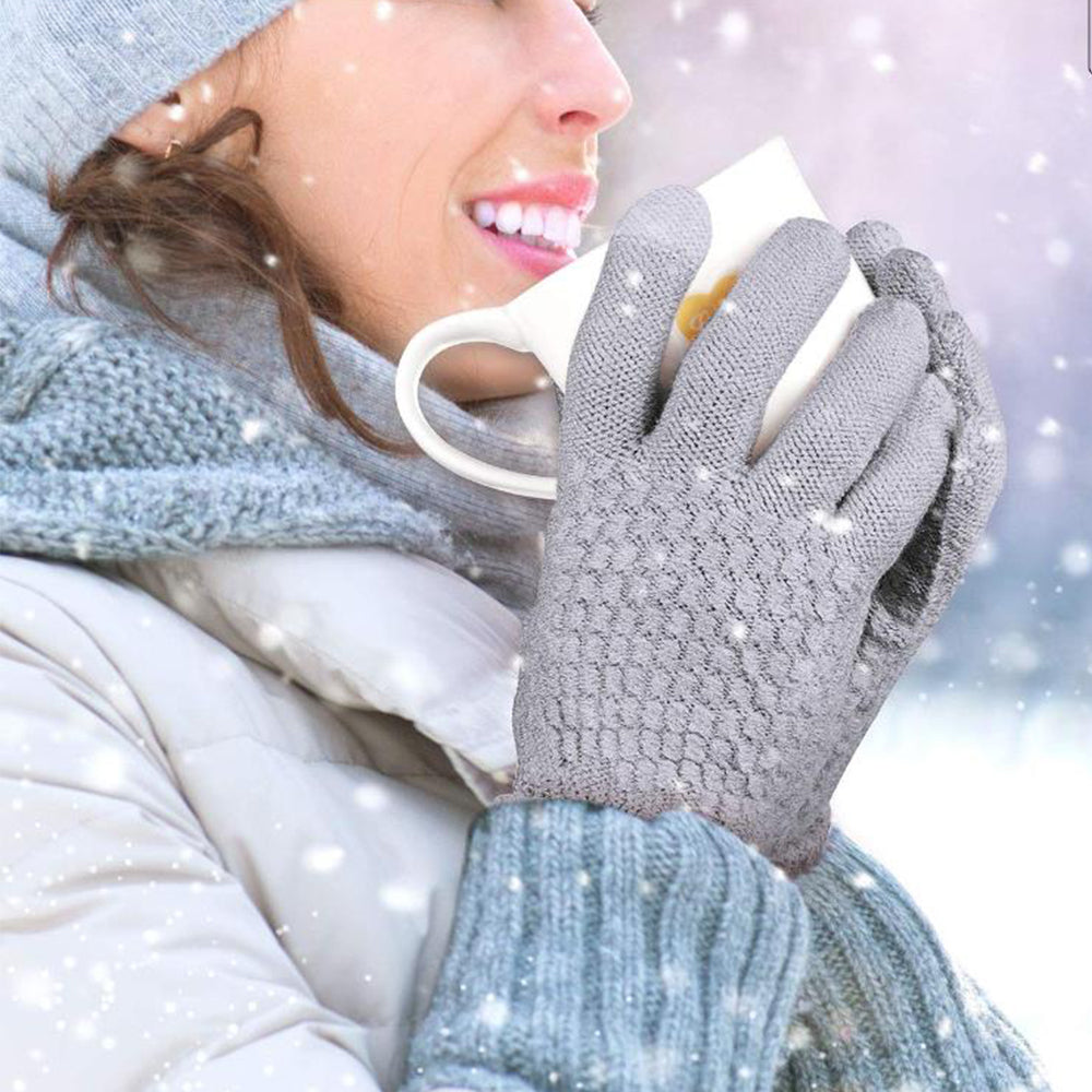 Pair of Winter Thermal Warm Gloves Touchscreen Sports Knit Gloves Grey