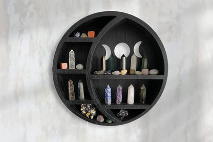 Wooden Shelf Halloween Crystal Display Shelf Decor-Round Moon