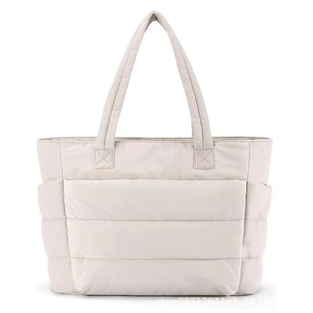 Puffer Tote Bag Quilted Puffy Handbag Lightweight Satchel Bag Beige