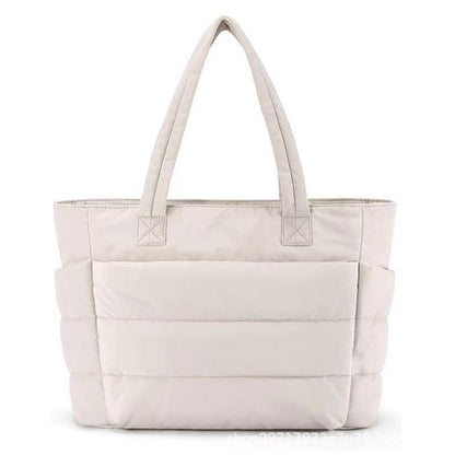 Puffer Tote Bag Quilted Puffy Handbag Lightweight Satchel Bag Beige