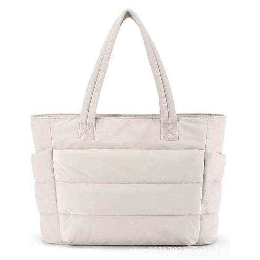 Puffer Tote Bag Quilted Puffy Handbag Lightweight Satchel Bag Beige