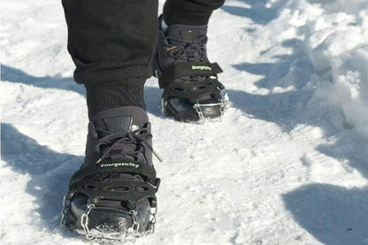 Traction Cleats Ice Snow Grips with 10 Stainless Steel Spikes - Black