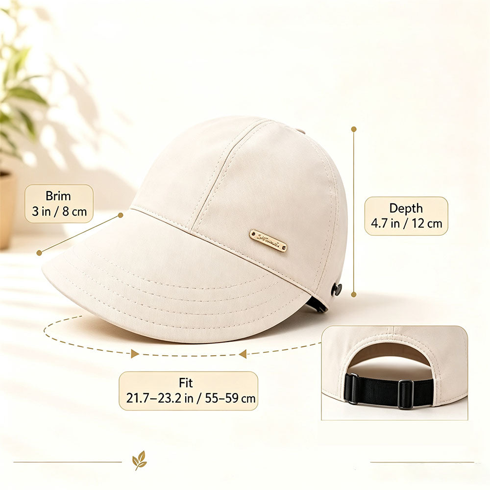 Wide Brim Quick Dry Sun Hat with Ponytail Opening and Hook - Beige