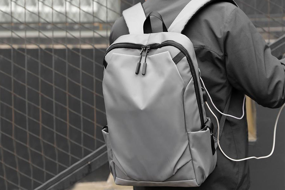 Business Laptop Backpack Anti-Theft USB Charging Port External Headphone Jack for Mens Womens -Grey