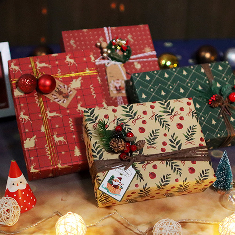 10 Sheet Christmas Gift Wrapping Paper Set Retro Christmas Wrapping Paper