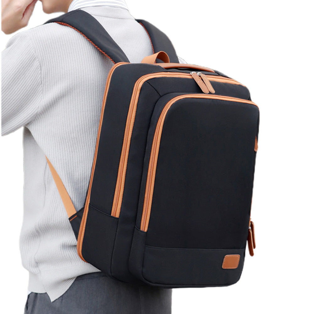 26L Expandable Commuter Backpack Water Resistant Laptop Bag with USB Charging Port Black