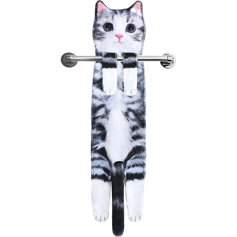 Cute Cat Quick-Dry Hanging Hand Towels Decorative for Bathroom Kitchen-Black white