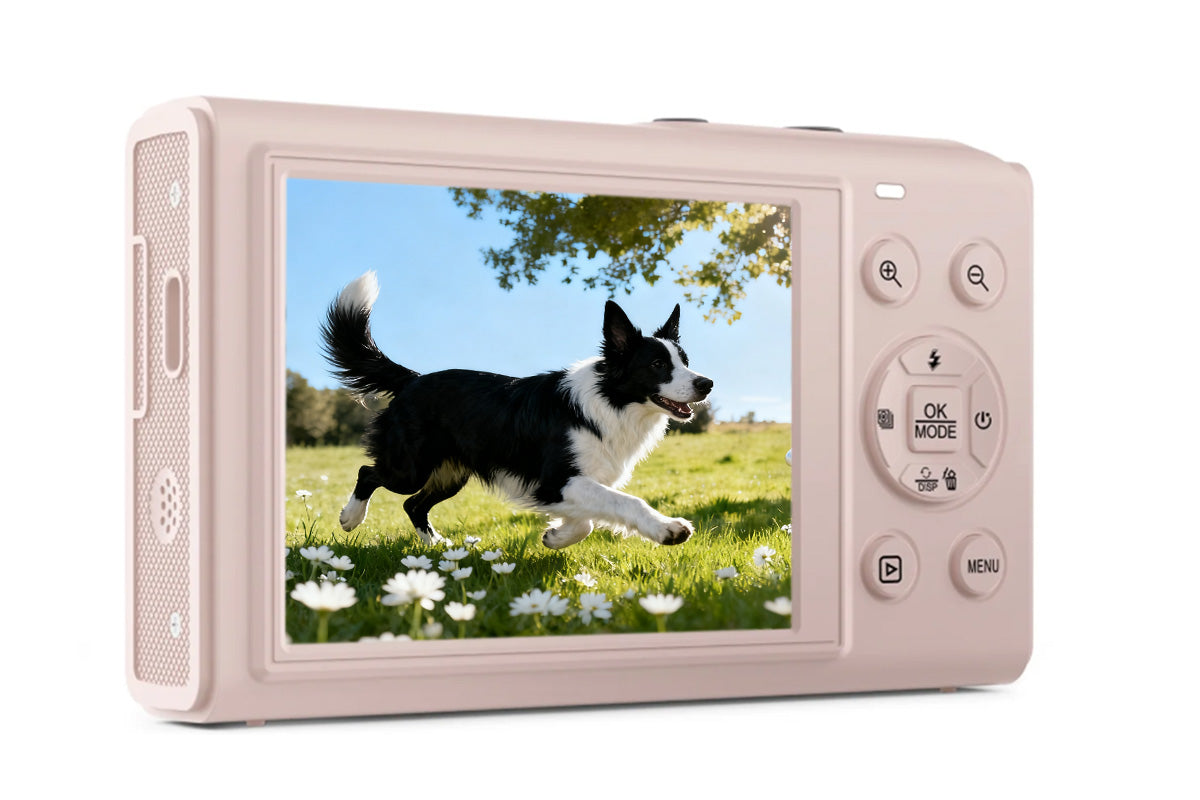 Dual Screen Digital Camera Point and Shoot Selfie Camera with Fill Light-Pink