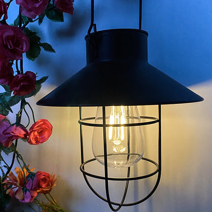 Solar Lantern Outdoor Hanging Light with Shepherd Hook Retro Stake Lights -Black