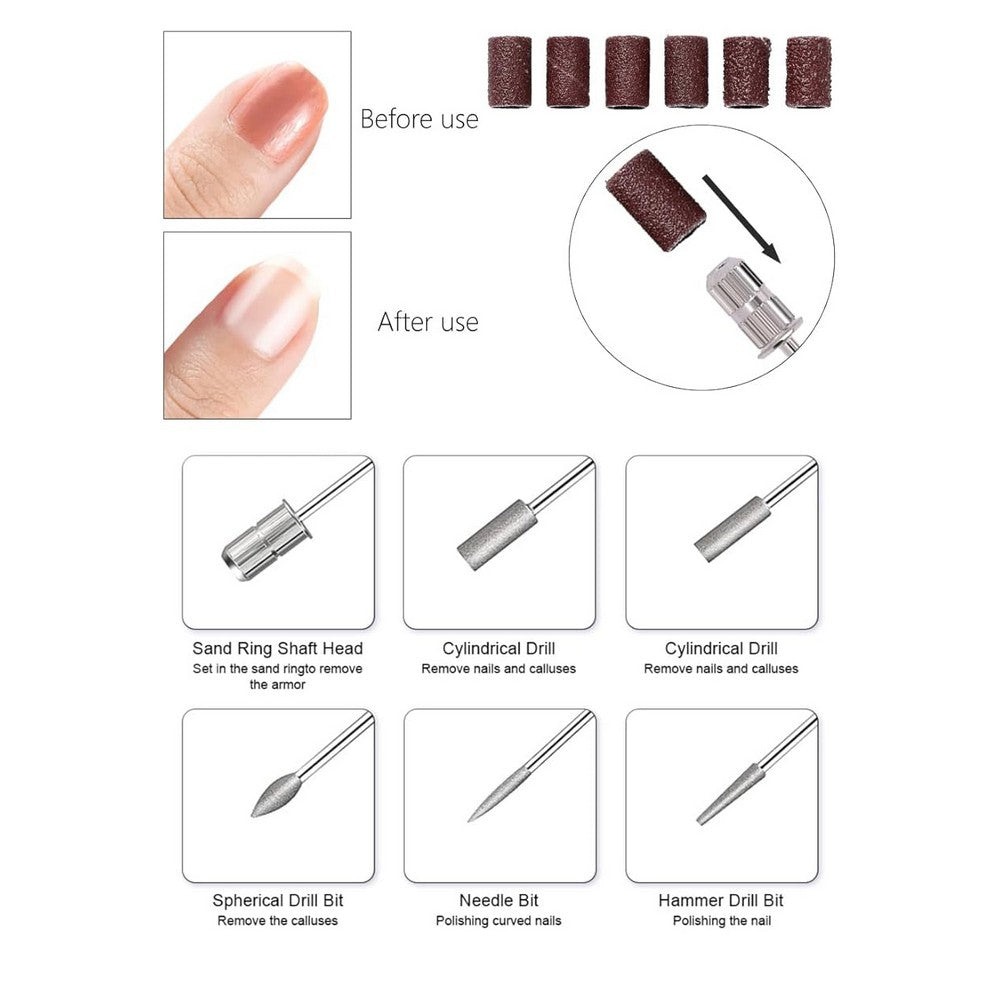 Electric Nail Drill Kit for Gel Nails Manicure Pedicure Polishing-White