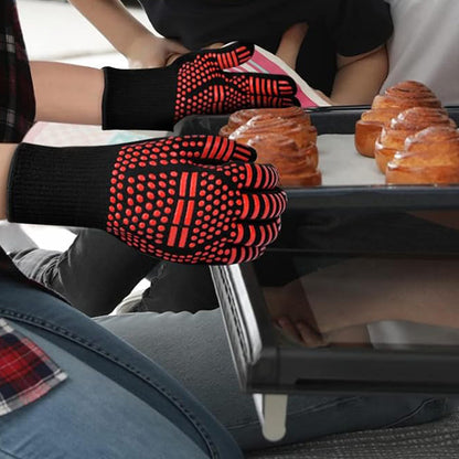 Heat Resistant Oven Gloves Slip Resistant BBQ Gloves - Red
