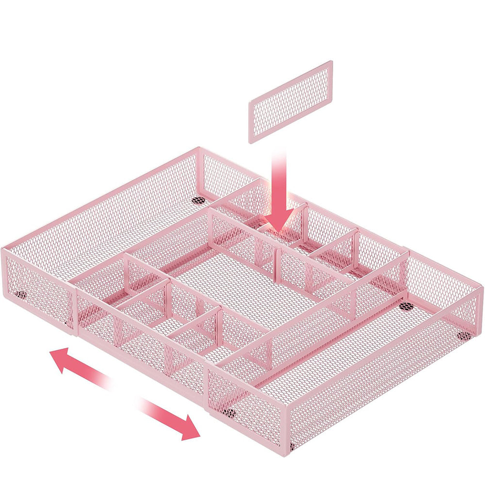 Expandable Desktop Drawer Organizer with Adjustable Dividers - Pink