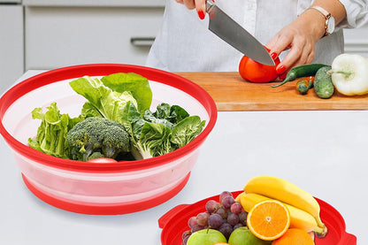 Microwave Food Splatter Cover with Drip Tray and Handles-Red