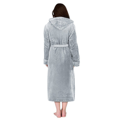 Warm Hooded Bathrobe Long Cozy Spa Hoodie Robes for Ladies Gray