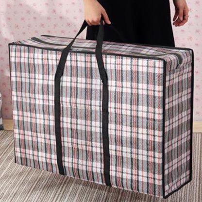 Large Stripe Storage Tote Bag Zipper Moving Bag Packing Supplies for Clothes Blanket Bedding Black